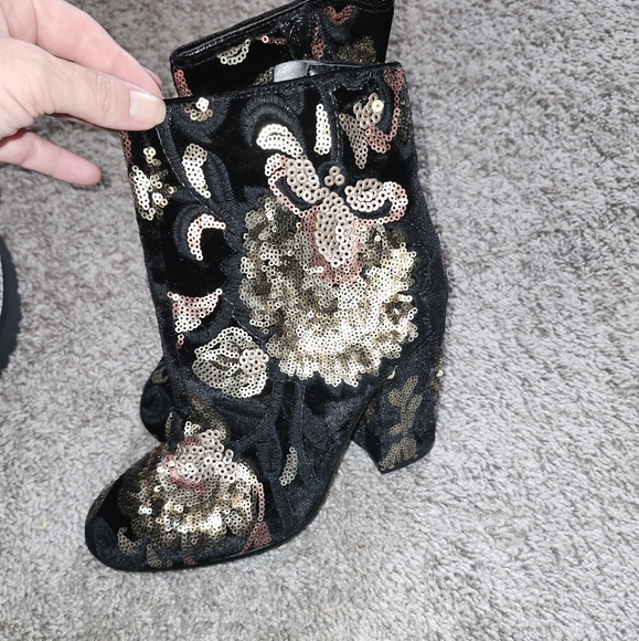 Aldo Black and Gold Sequin Ankle Booties - Picture 1 of 5